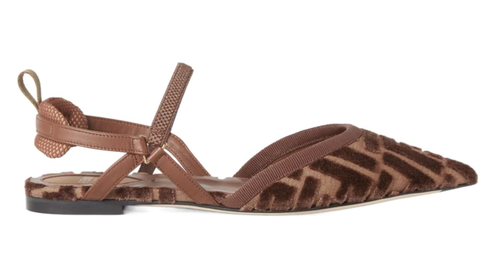 Fendi Colibri Lite Chocolate Brown Velvet Logo Slingback Pointed Ballet Flat 37